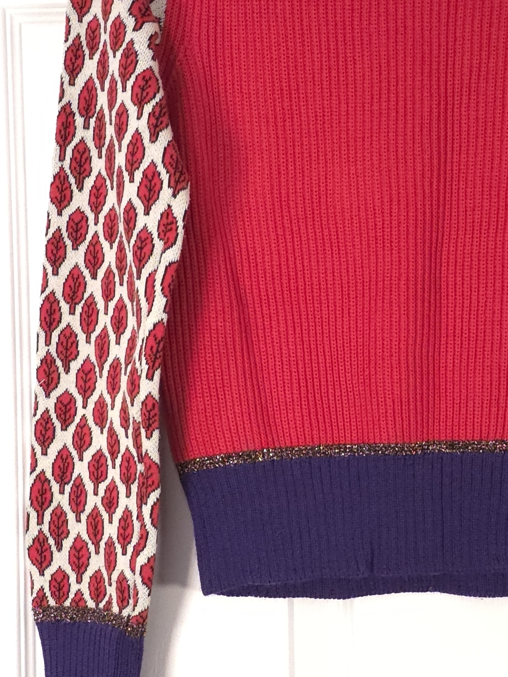 RED Valentino Red Leaf Jacquard Knit Sweater Retro Purple Trim S - Picture 12 of 13